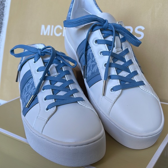 MICHAEL KORS POPPY STRIPE LACE UP NAPPA FAUX LEATHER CHAMBRAY WMNS - Picture 8 of 16